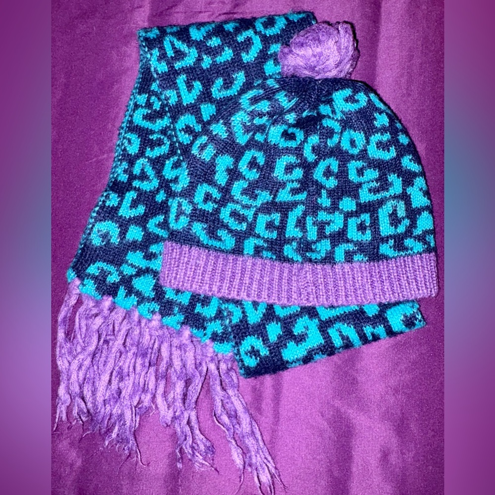 Kids' Blue and Purple Knit Hat and Scarf Set